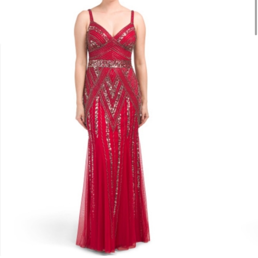 MARINA Beaded Gown in Red